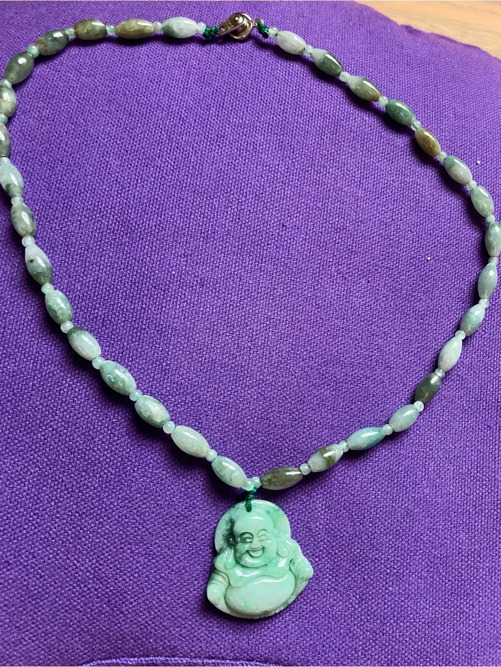 Green Jade Laughing Buddha Pendant Necklace - Women Jewelry